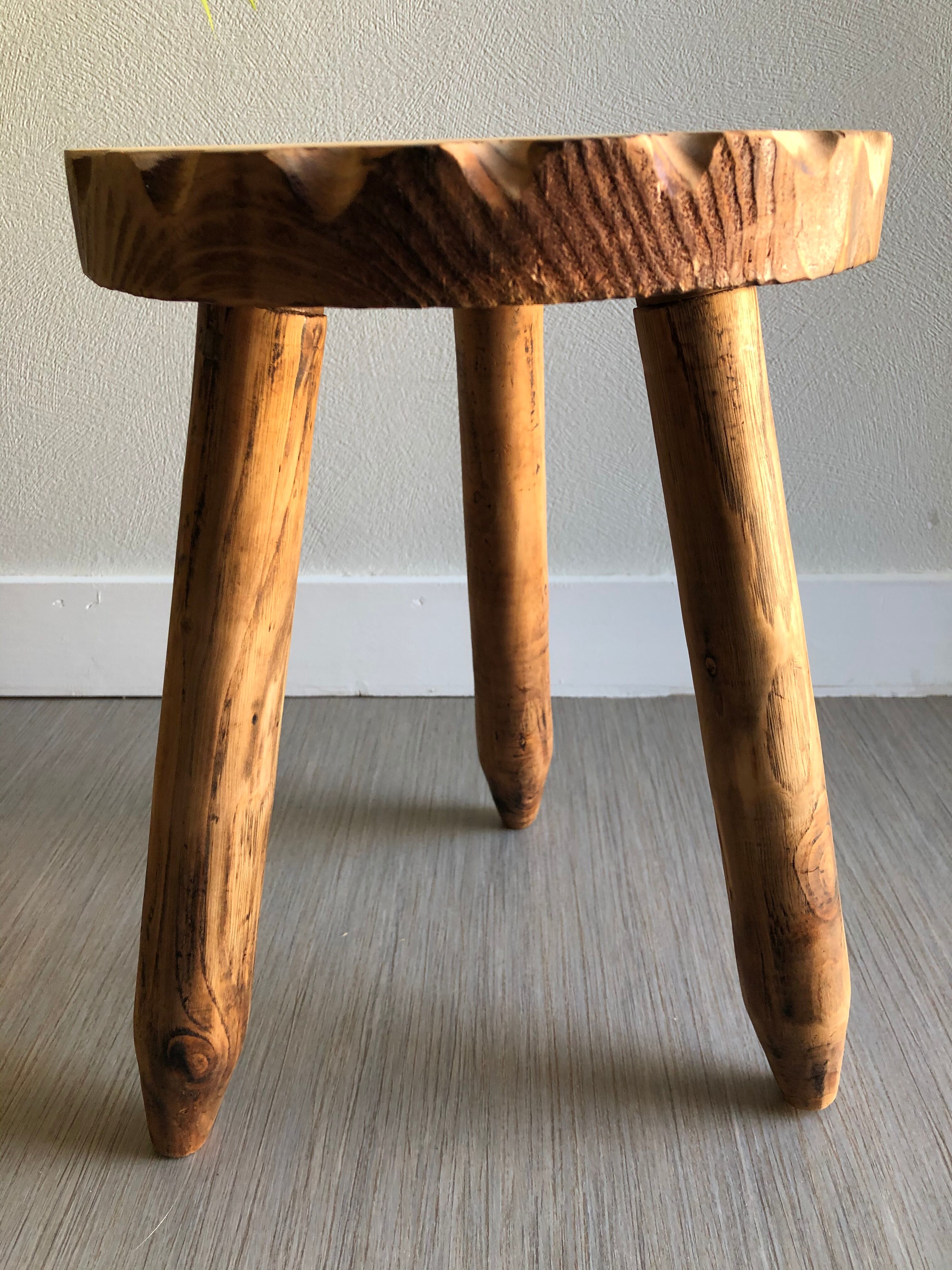 Tripod stool raw wood