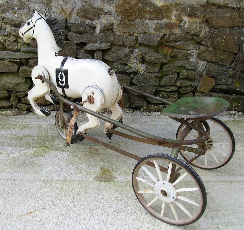 Soviet USSR childs pedal horse car antique vintage childs toy treasure 1950