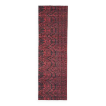 Tapis de couloir vintage turc Oushak fait à la main en laine et coton rouge