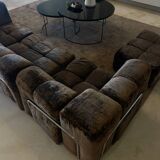 Modular corner sofa in brown fabric and metal