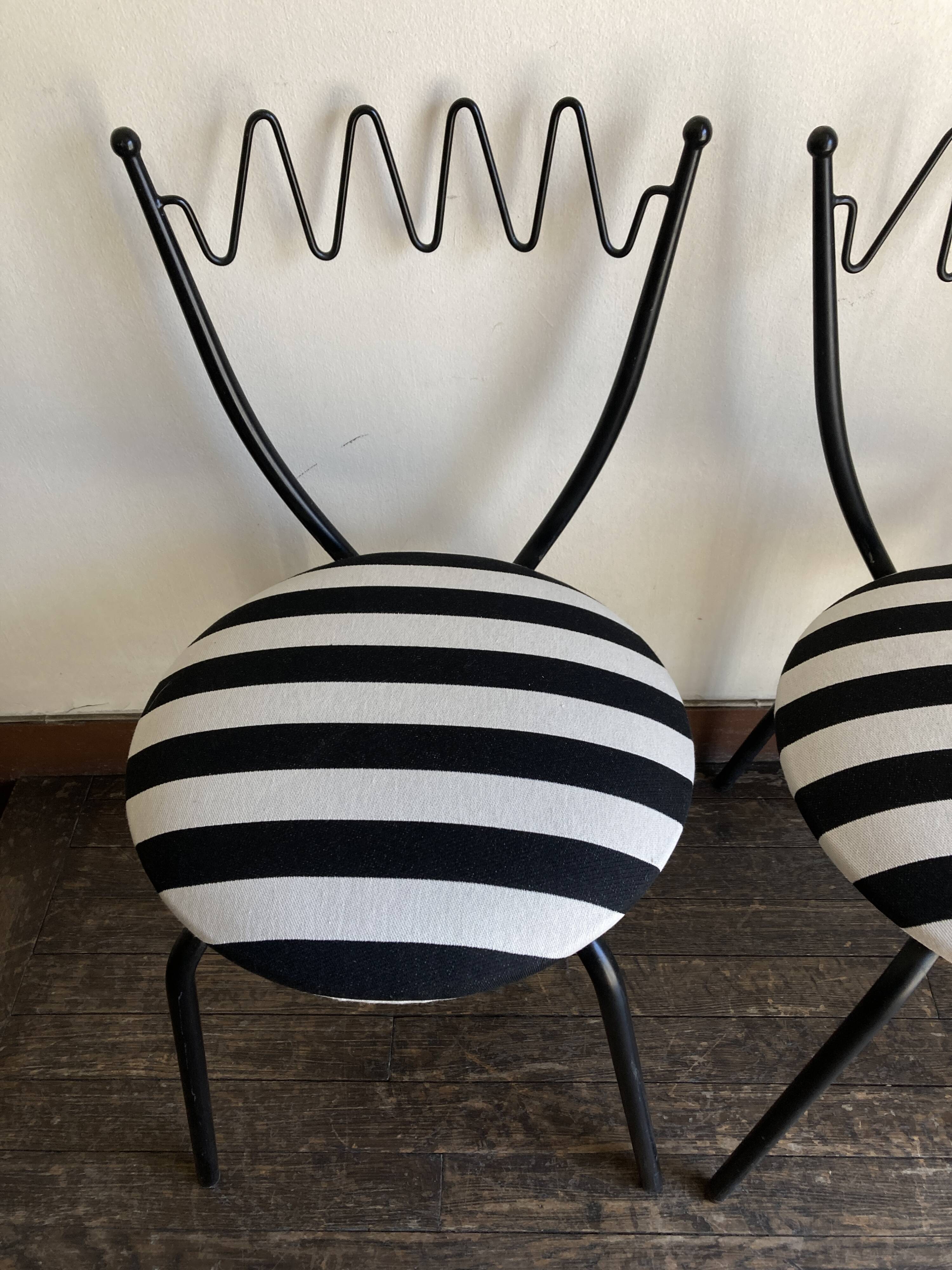 Pair of post-modern striped chairs, Italian work by Gio Ponti.