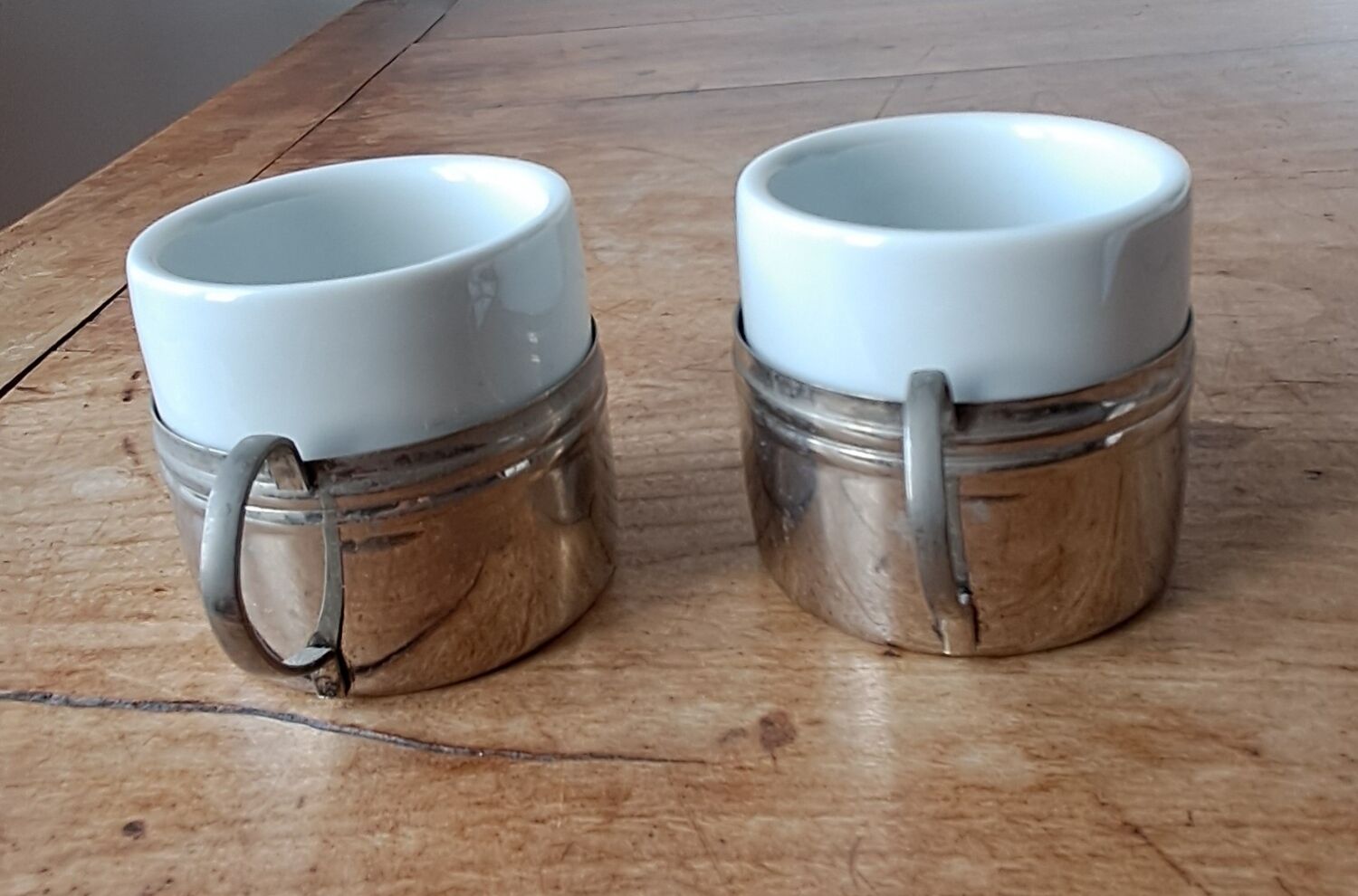 Vintage espresso cups. Porcelain and removable metal stand.