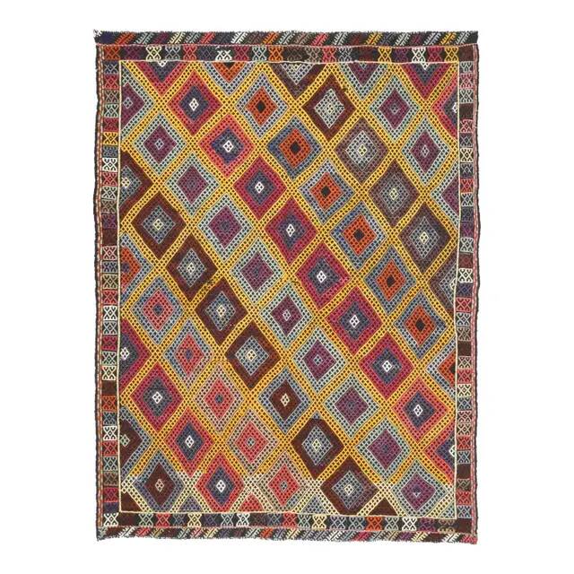 1970s Vintage Turkish Hand-Knotted Wool Cotton Yellow Area Rug 175x234