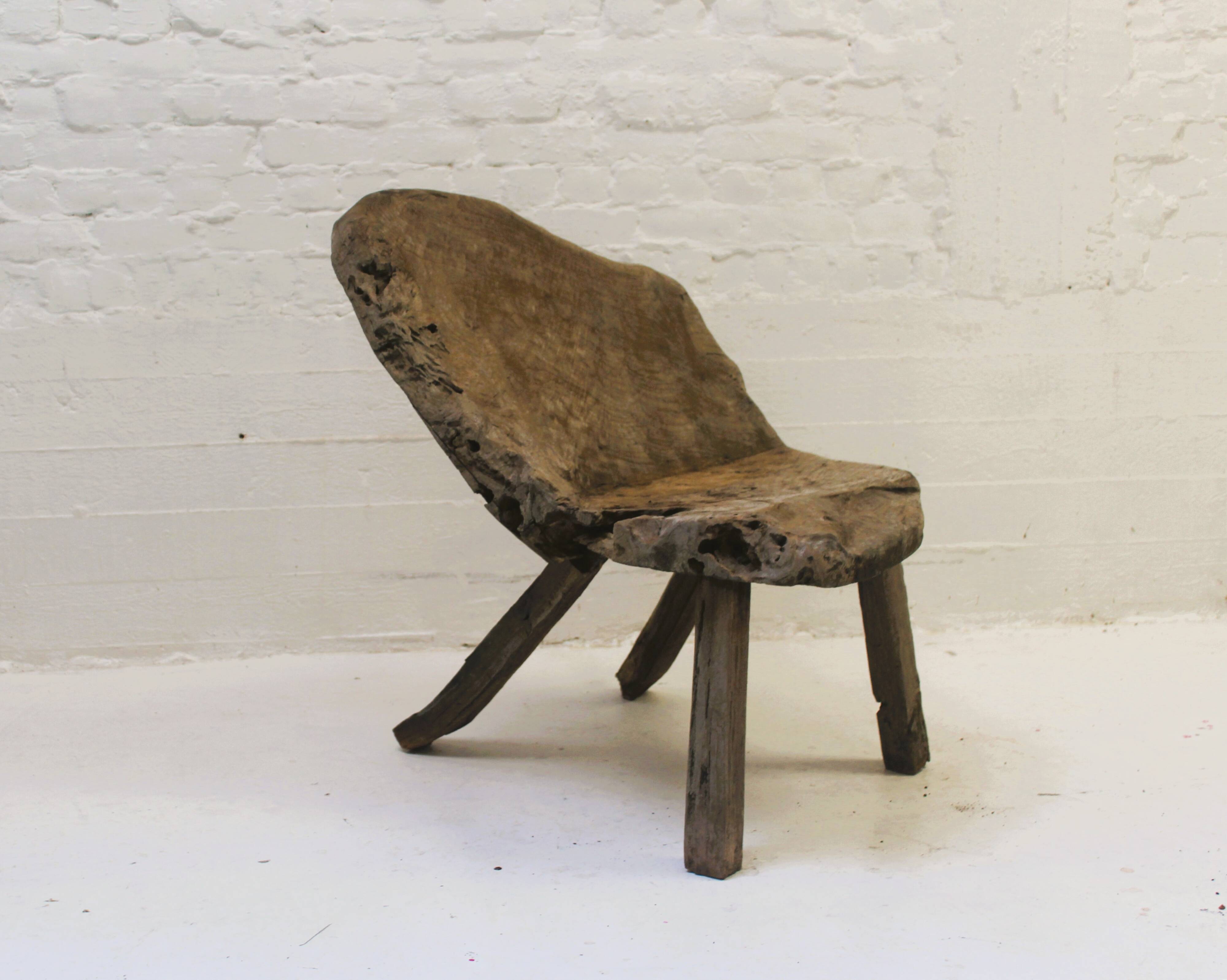 Siège Wabi Sabi robuste en bois massif, 1950