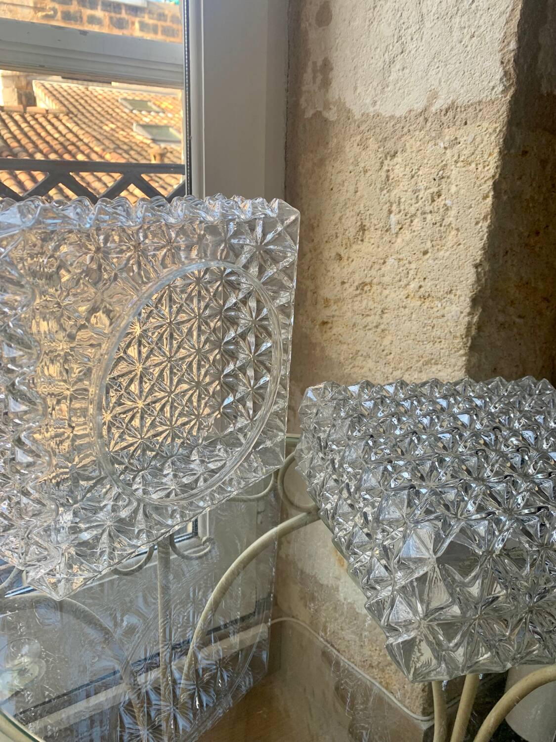 Ceiling light, square wall light in chiseled glass