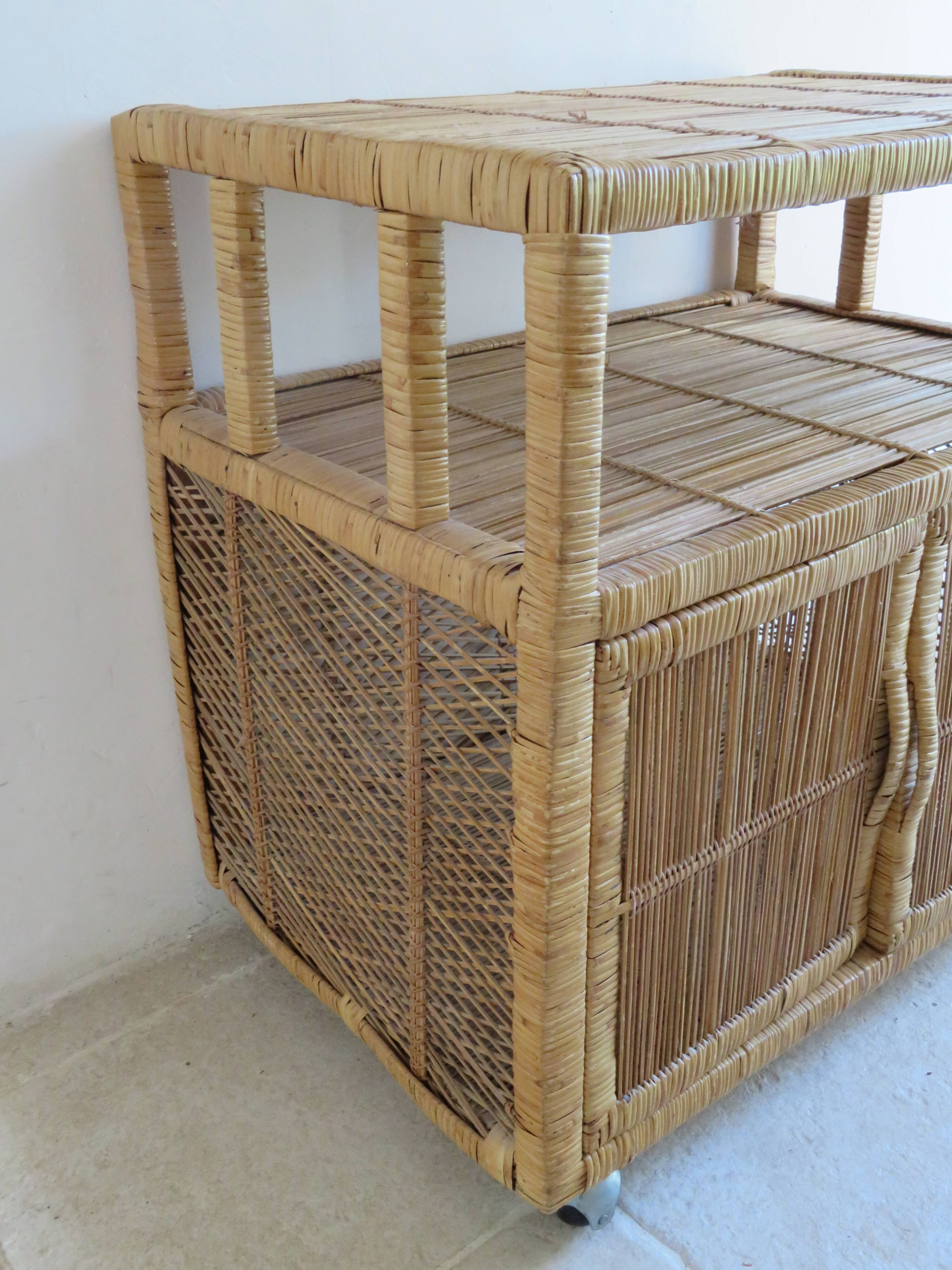 Vintage rattan serving table