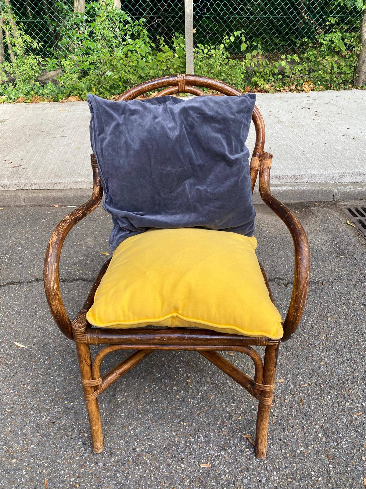 Fauteuil en rotin vintage / bambou teinté — Style Boho 70s