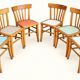 6 vintage bistro chairs from the 1950s, beech wood, repainted mismatched seats.