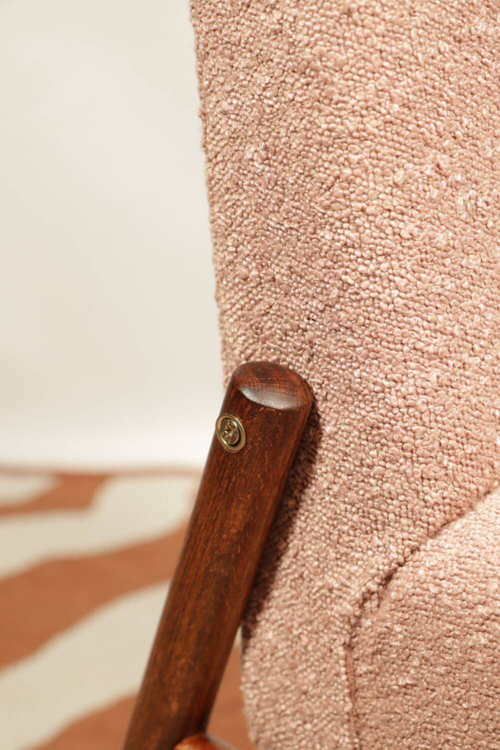 Vintage powder pink boucle armchair 1970 renovated