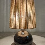 Vintage varnished stoneware lamp and jute rope