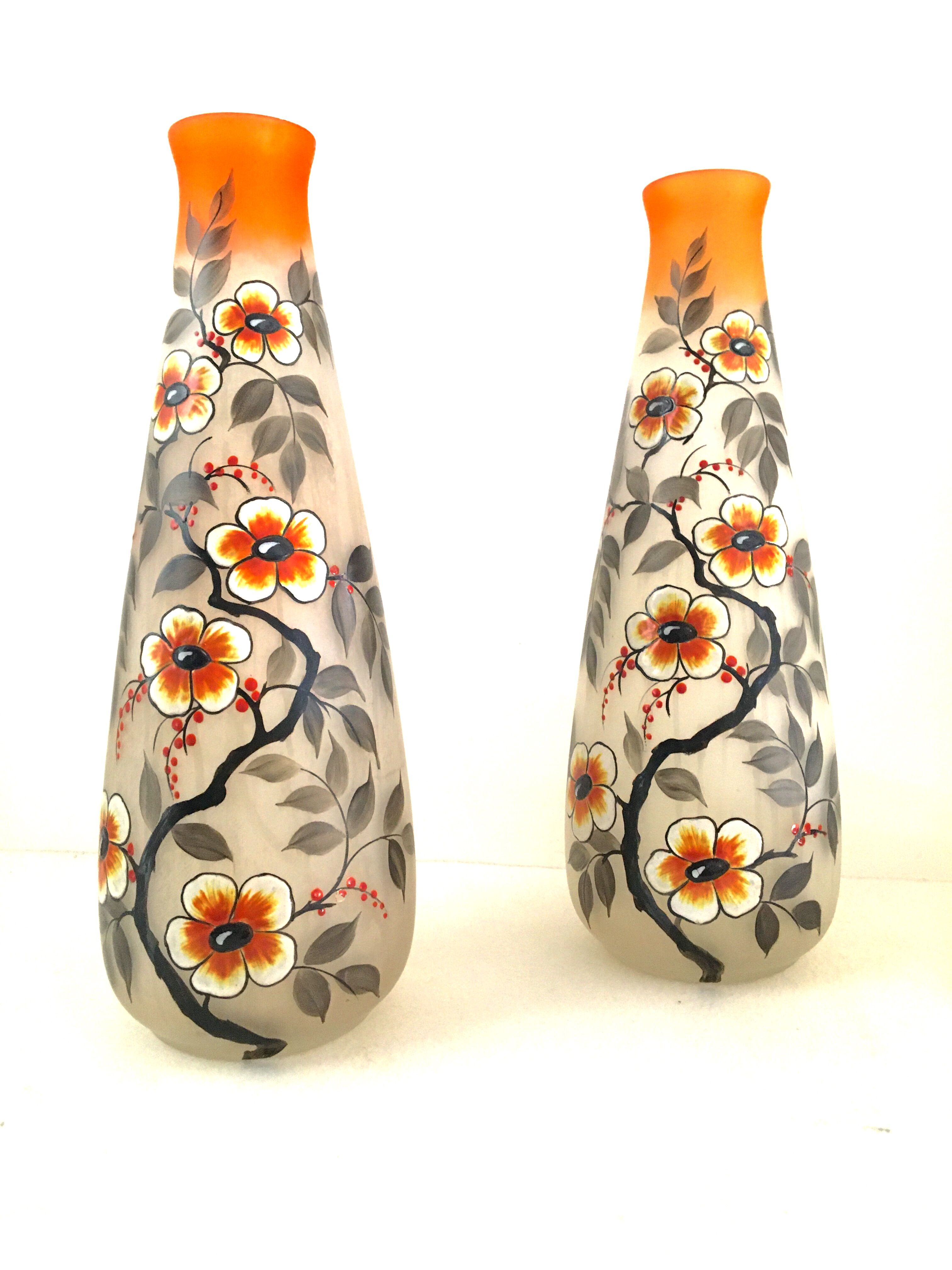 Pair of glass vases, signed Leune
