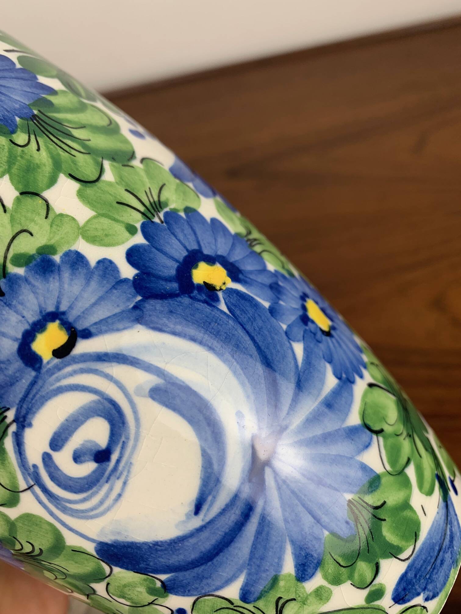 Italian San Marino Titano Vase, Green and Blue Floral Pattern, MCM