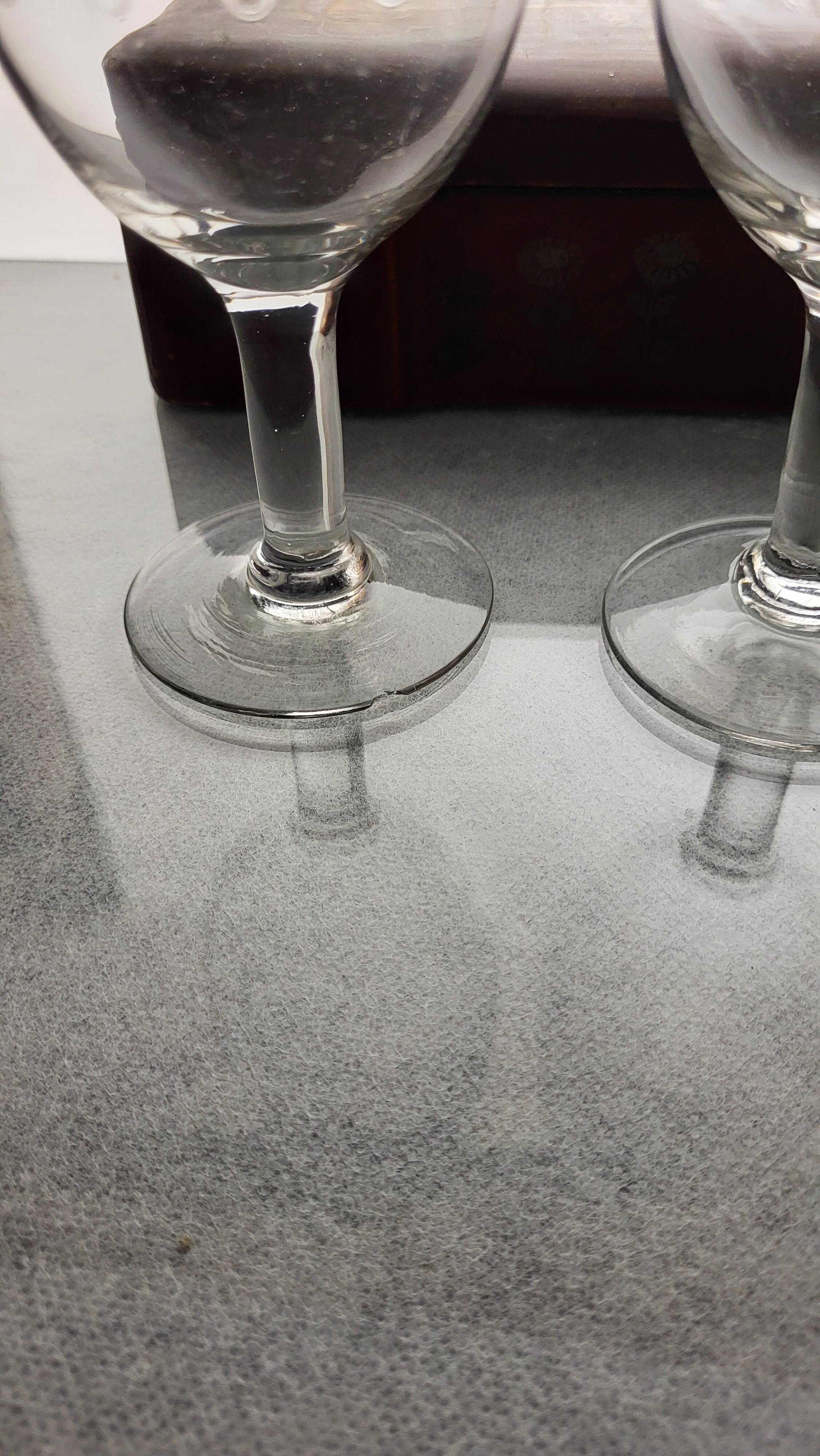6 mismatched old wine/water glasses from the early 20th century.