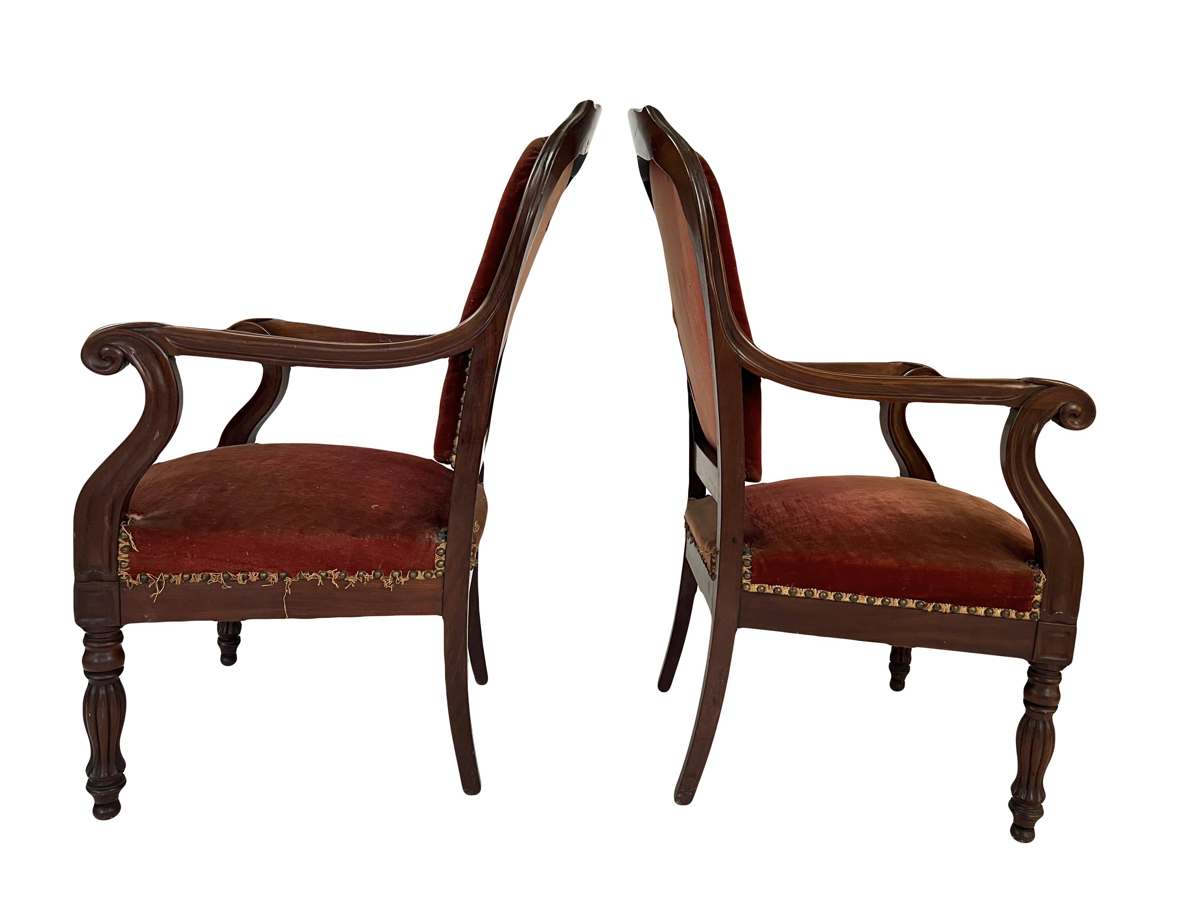 Pair of Louis Philippe armchairs in solid mahogany