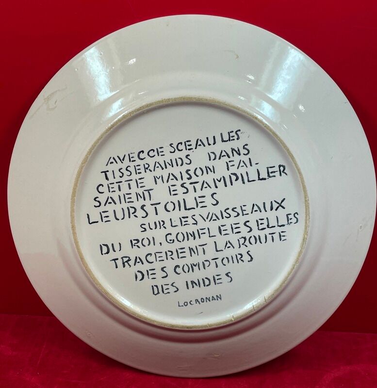 Details on Old plate visit to Lokornan 1743 signed Locronan comptoir des Indes