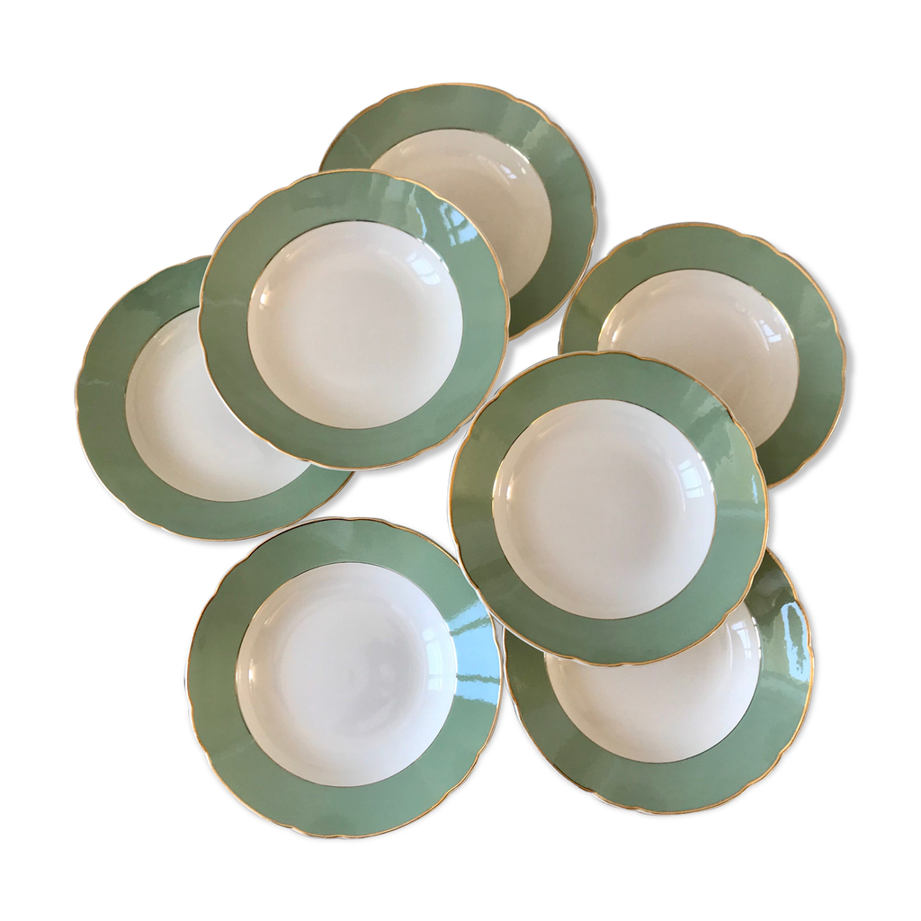 Lot De 9 Assiettes Creuses Villeroy & Boch Vintage - Motifs Dorés, Diamètre 23 Cm, Occasion