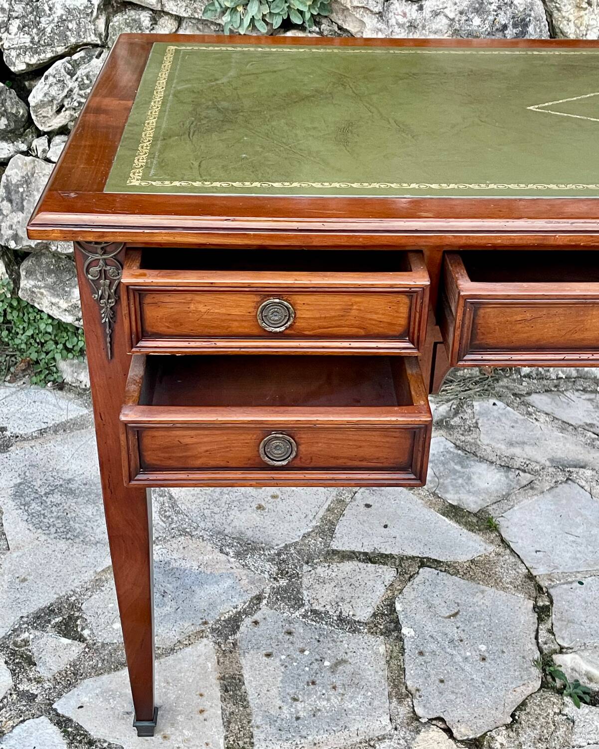 Elegant Louis XVI style mahogany flat desk from the 20th century