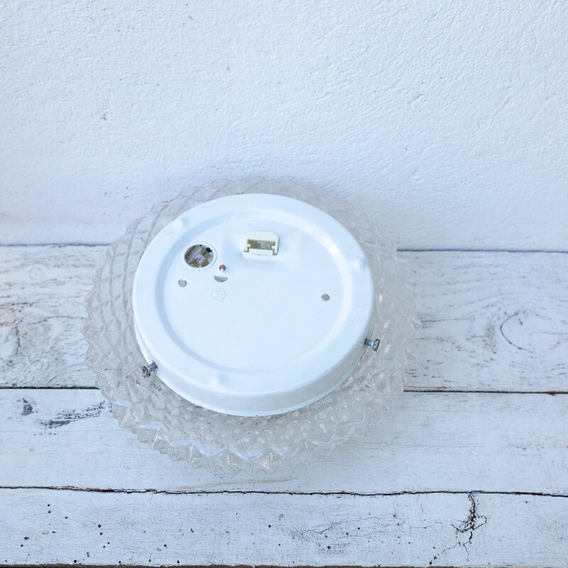 Round ceiling lamp chiseled glass diamond tips