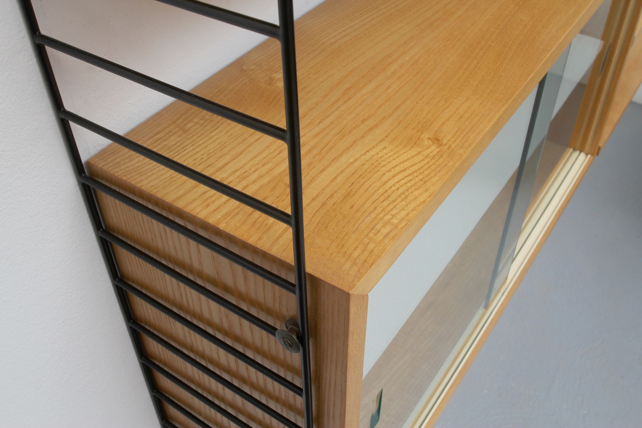 1960s wall unit in ash with vitrine, Nisse Strinning/Sweden