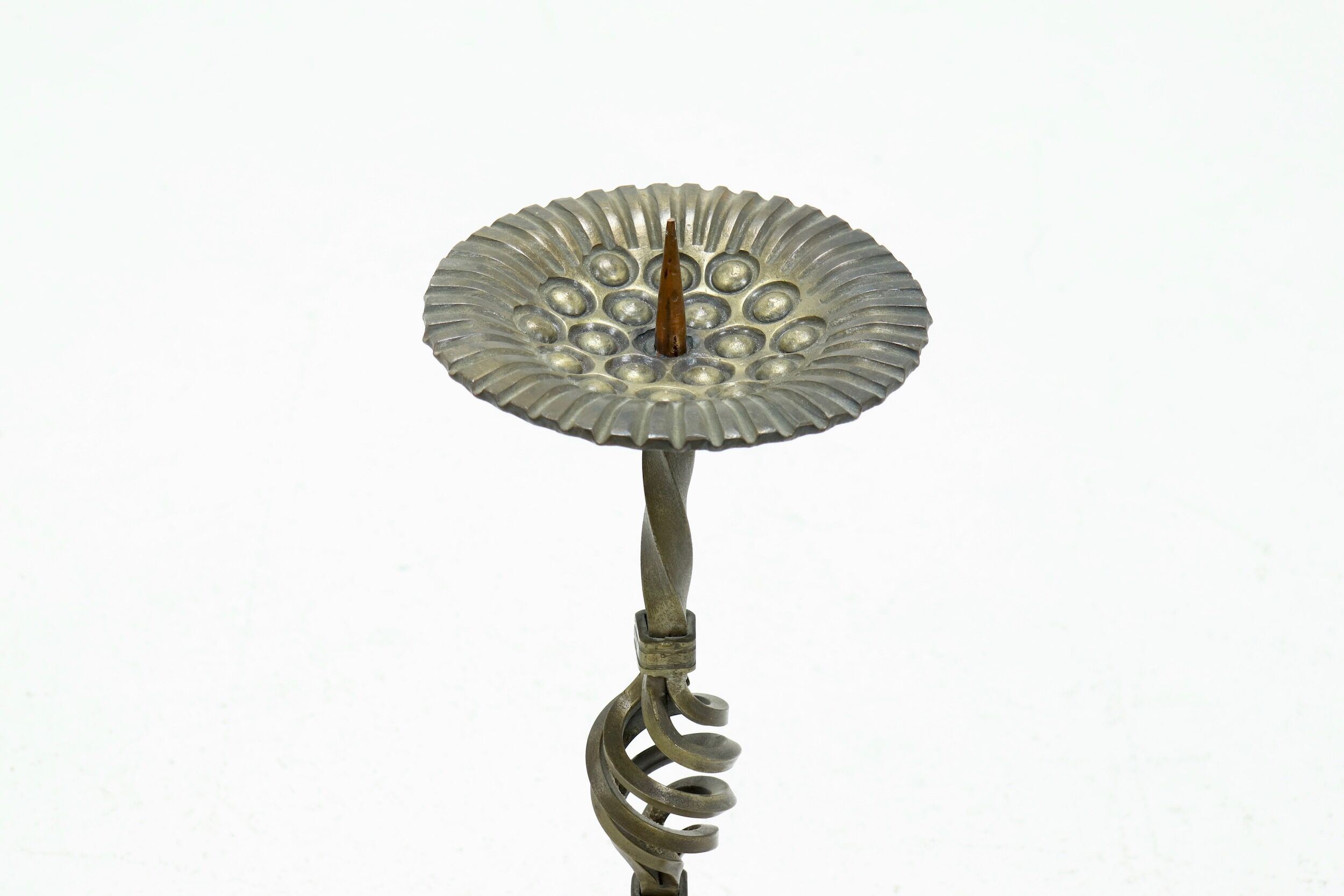 Sculptural brutalist metal candle holder 1960s