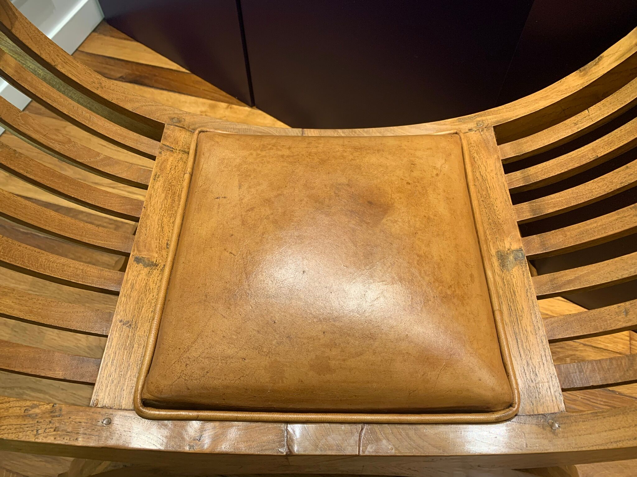 50s leather and teak stool