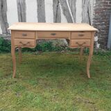 5-drawer desk with tapered legs in raw cherry wood