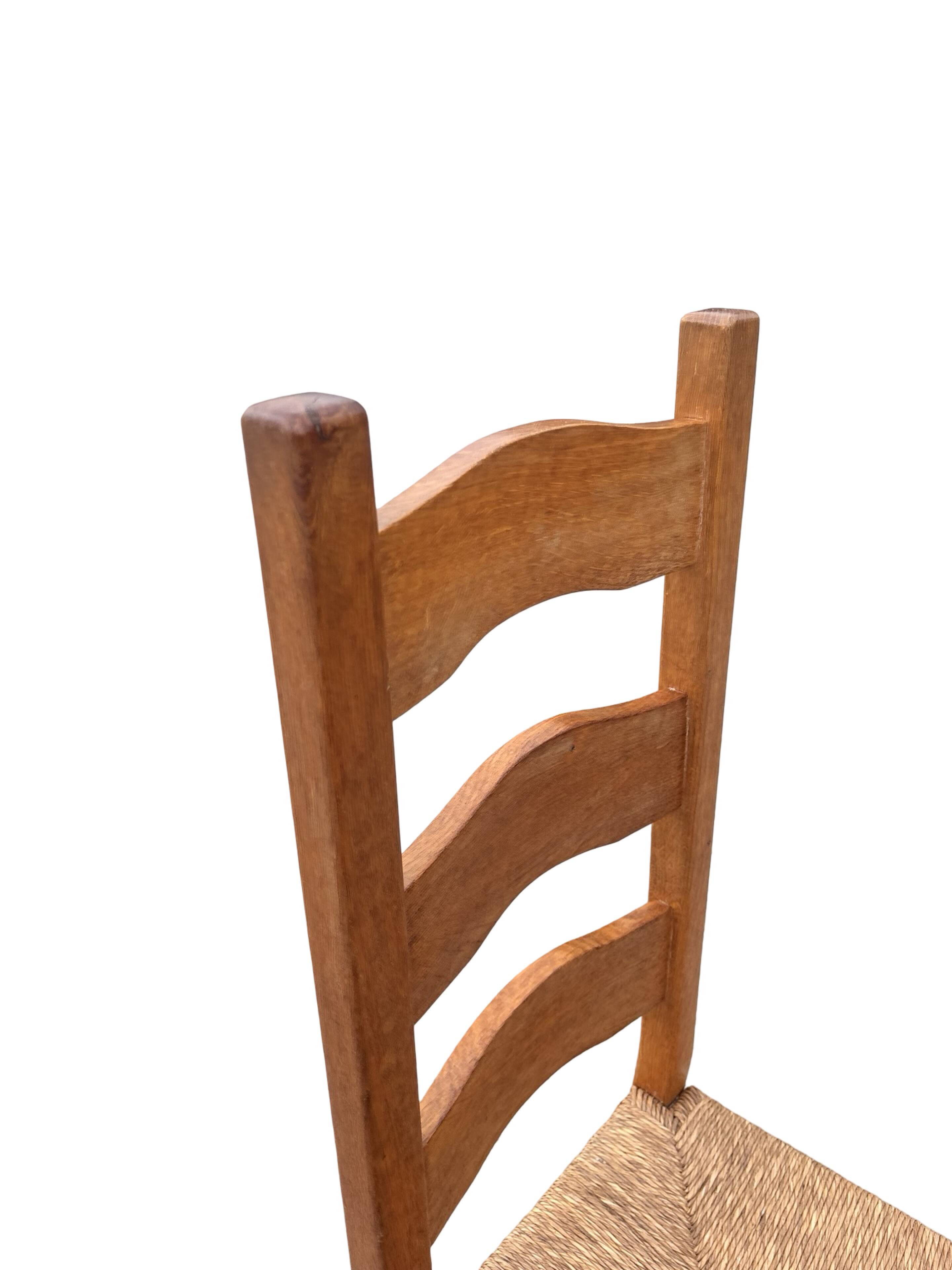 Vintage Set of 4 dining chairs oak and wicker 70's design high back