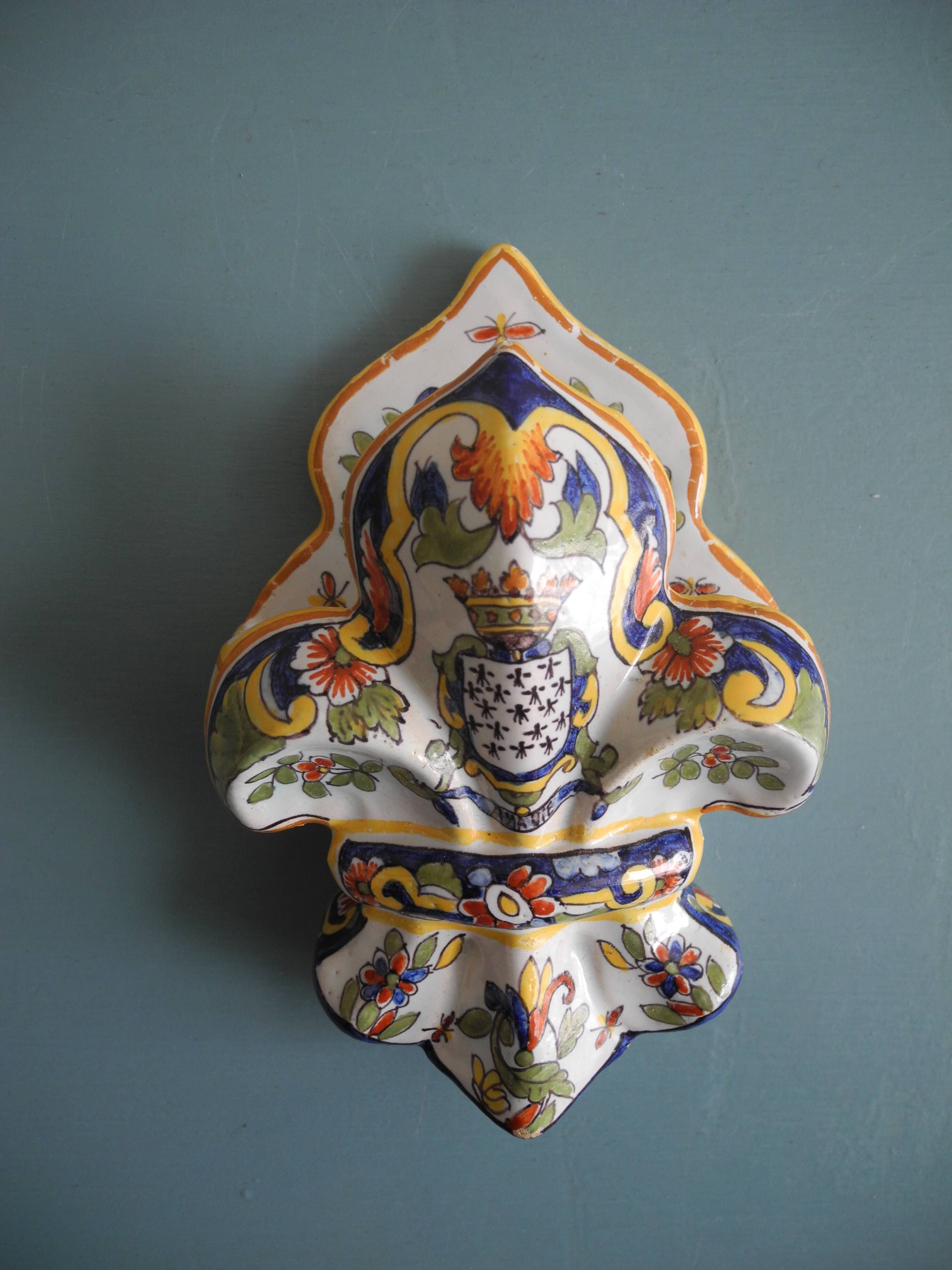 Old flower vase wall earthenware Desvres Fourmaintraux wall vase