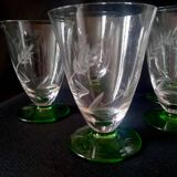 8 two-tone Art Deco engraved crystal stemware