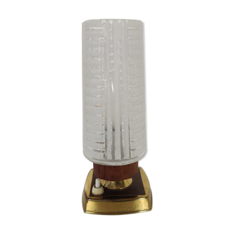 vintage bedside lamp in teak, brass and glass, 60s te