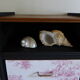 Chest of drawers in black and toile de Jouy
