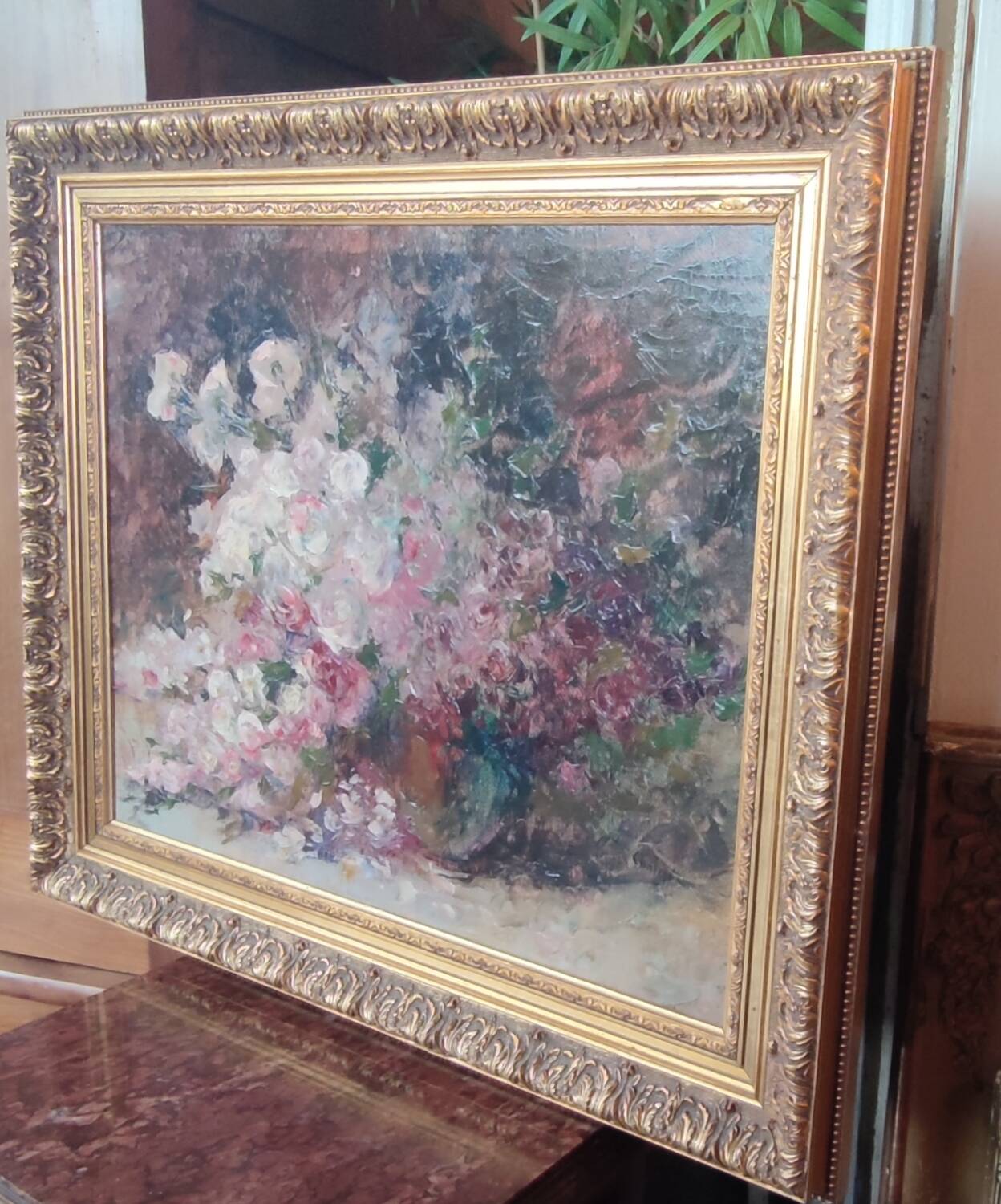 Old Oil Painting On Wood/Bouquet Of Flowers/Still Life