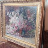 Old Oil Painting On Wood/Bouquet Of Flowers/Still Life