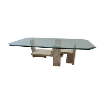Brutalist travertine coffee table, 1970s