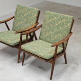 Pair of green flower boomerang armchairs by Antonin Suman for Ton (Thonet)