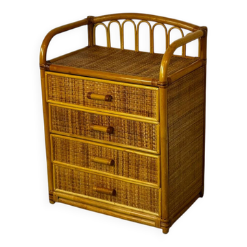 Vintage Rattan Bamboo Mid Century Chest of Drawers Bedside Table, 1960