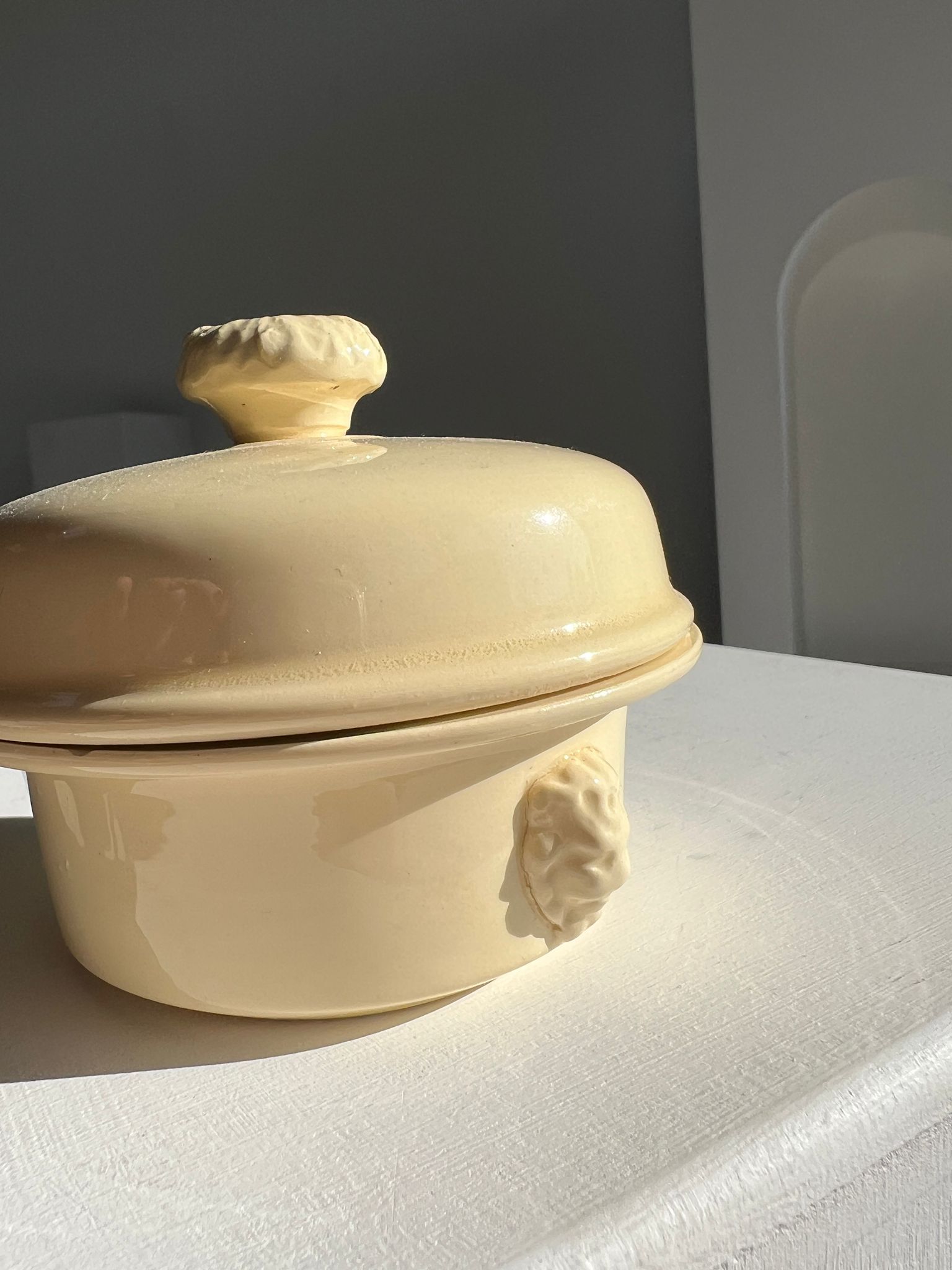 Glazed light yellow ceramic terrine