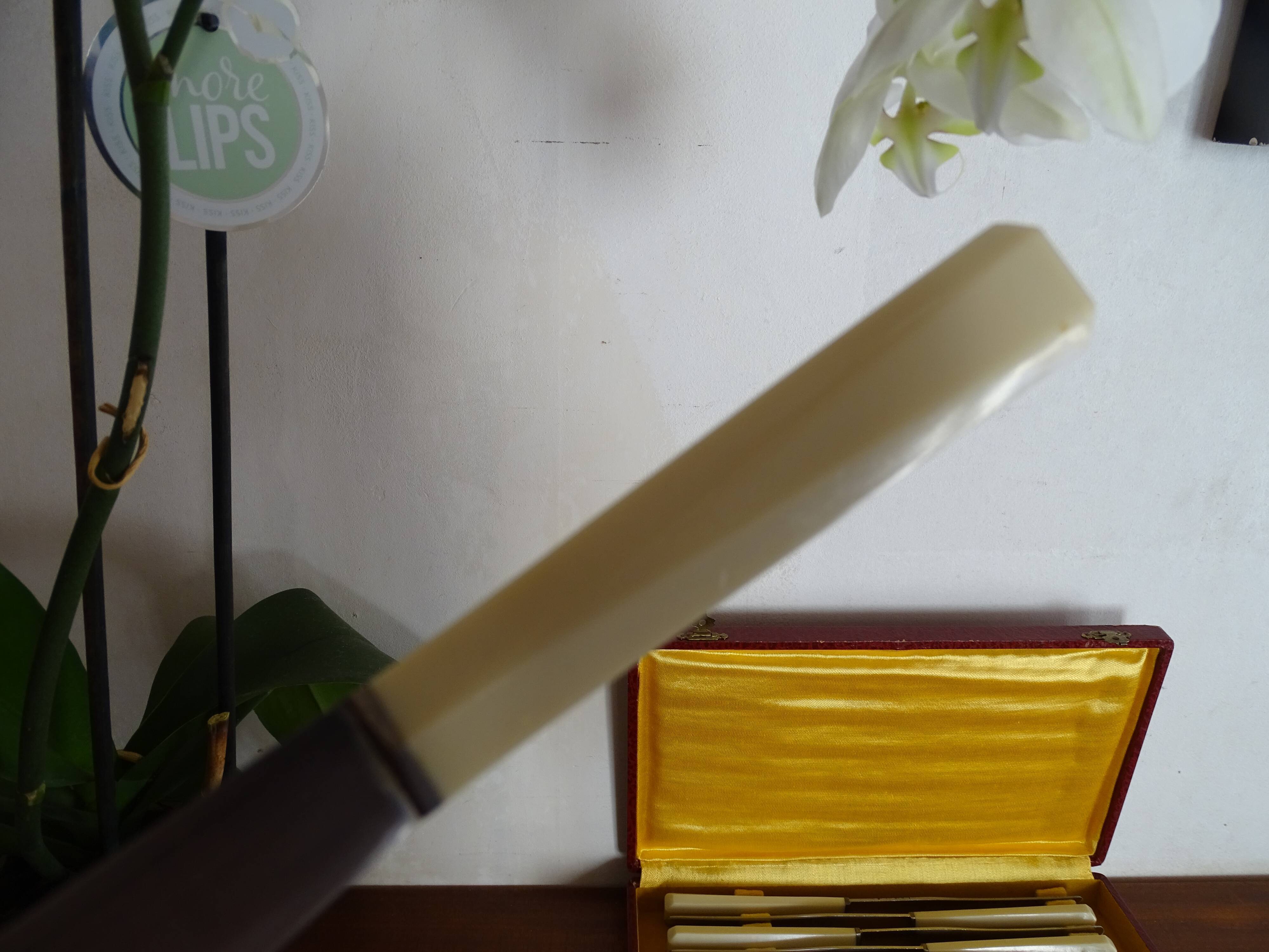 12 Art Deco knives 1930 bone or bakelite sleeves in case