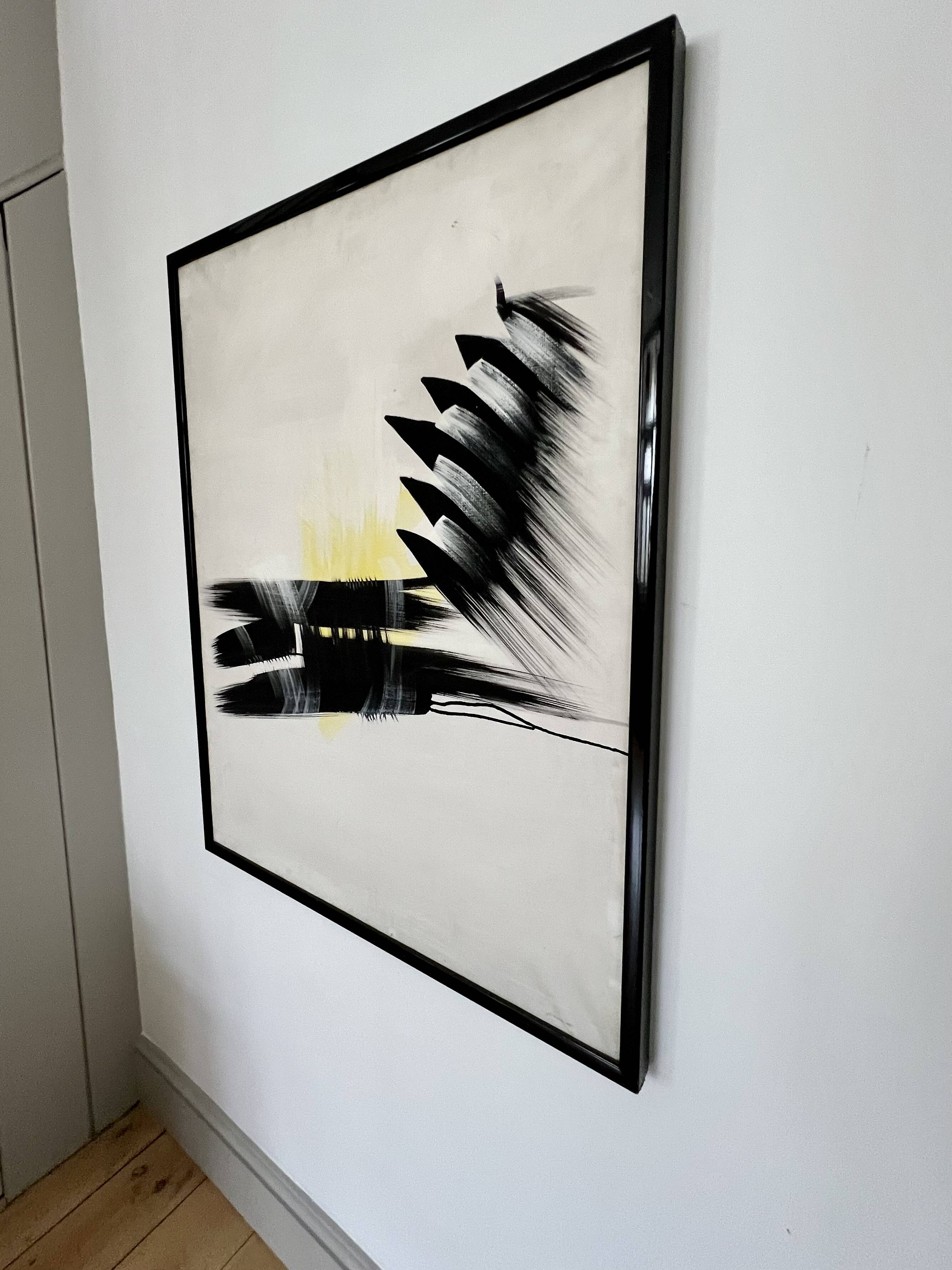 Large abstract expressionist framed painting, signed. Mid to late 20th cent