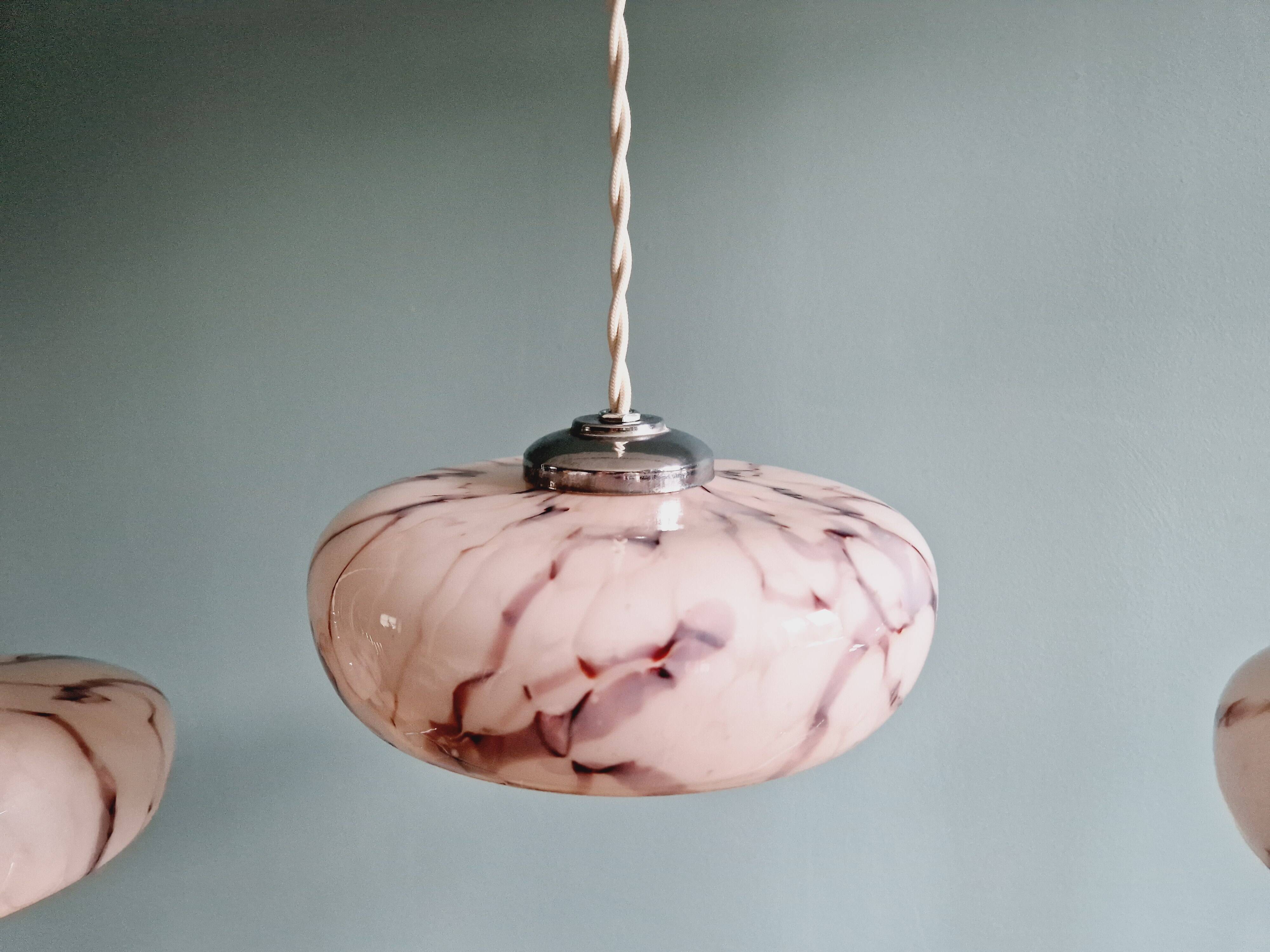 Set of 3 pendants in pink marbled opaline