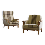 Vintage 1960s set of low & high back lounge chair oak, style of Henning Kjærnulf