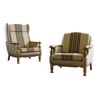 Vintage 1960s set of low & high back lounge chair oak, style of Henning Kjærnulf