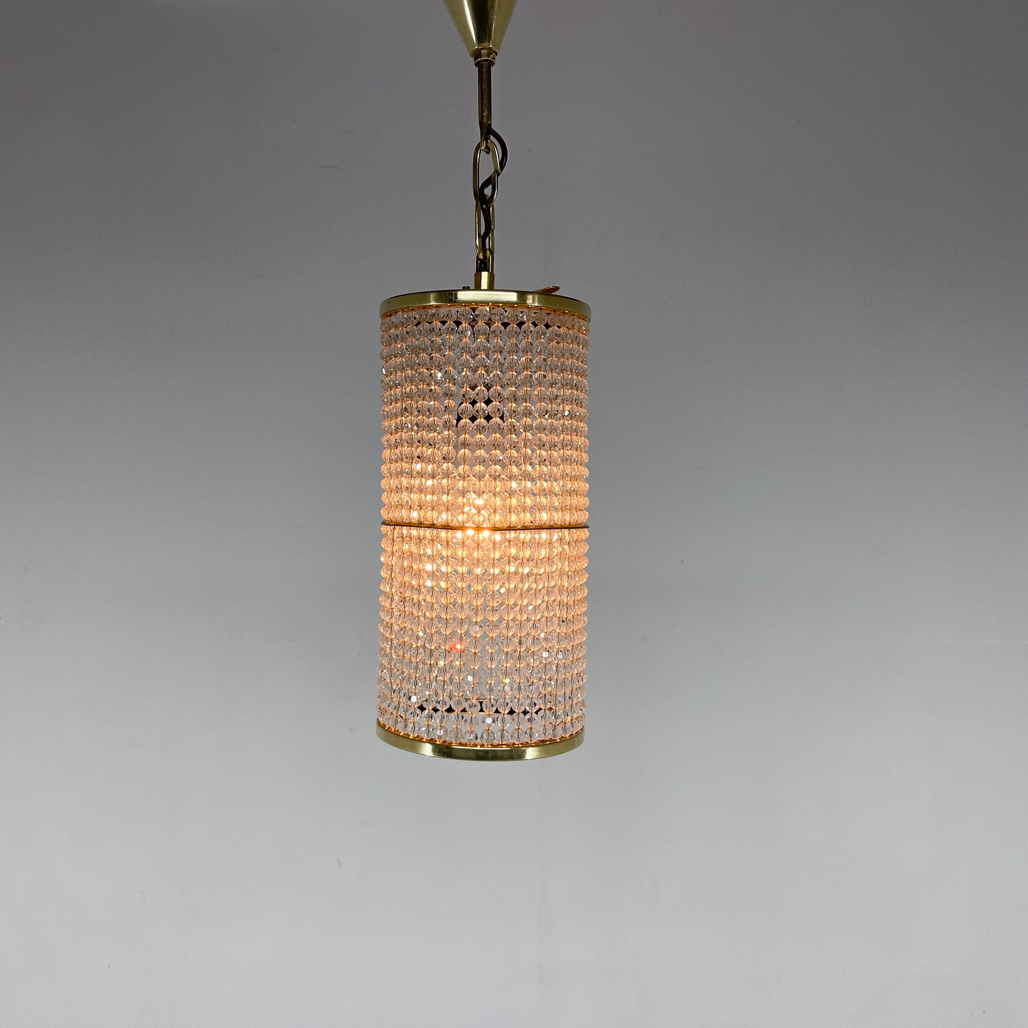 1960s brass & crytal chandelier by Preciosa Glassworks, Czechoslovakia