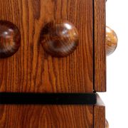 Italian brutalist-style bar made of wood and glass, drinks cabinet.