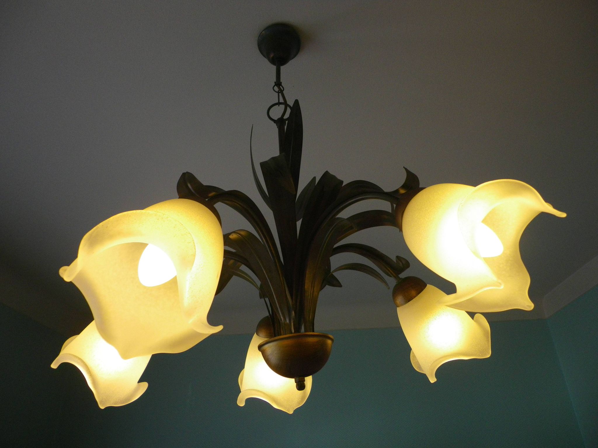 Five Pendant Lights with Frosted White Glass, 1970s
