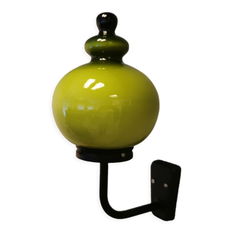 Wall light, made in black metal frame with olive green glass shade