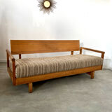Old wooden sofa vintage brutalist design 60s