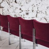 Set of 4 modernist burgundy armchairs, 1970.