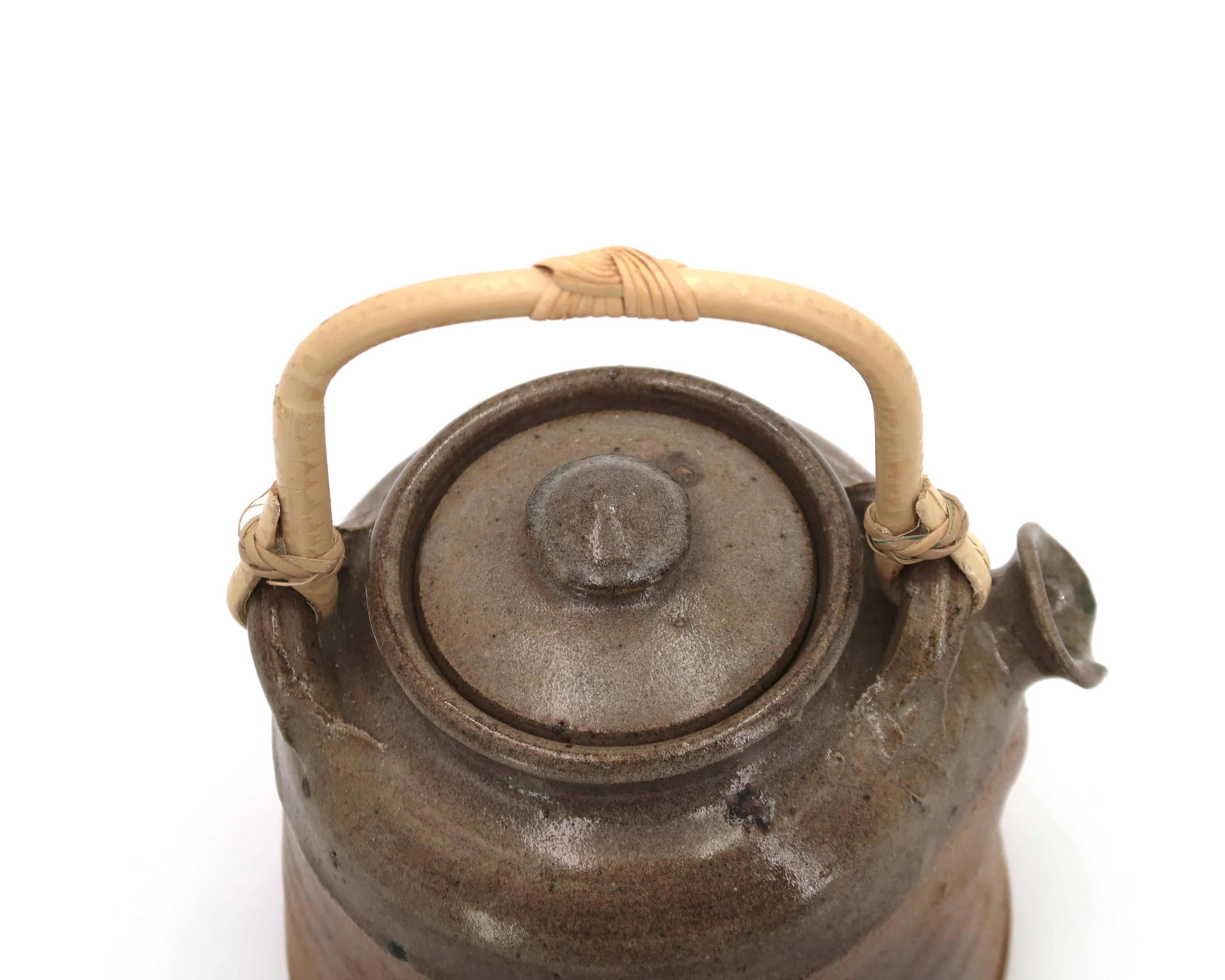 Stoneware teapot by Pierre Digan with bamboo handle, La Borne, 1960s