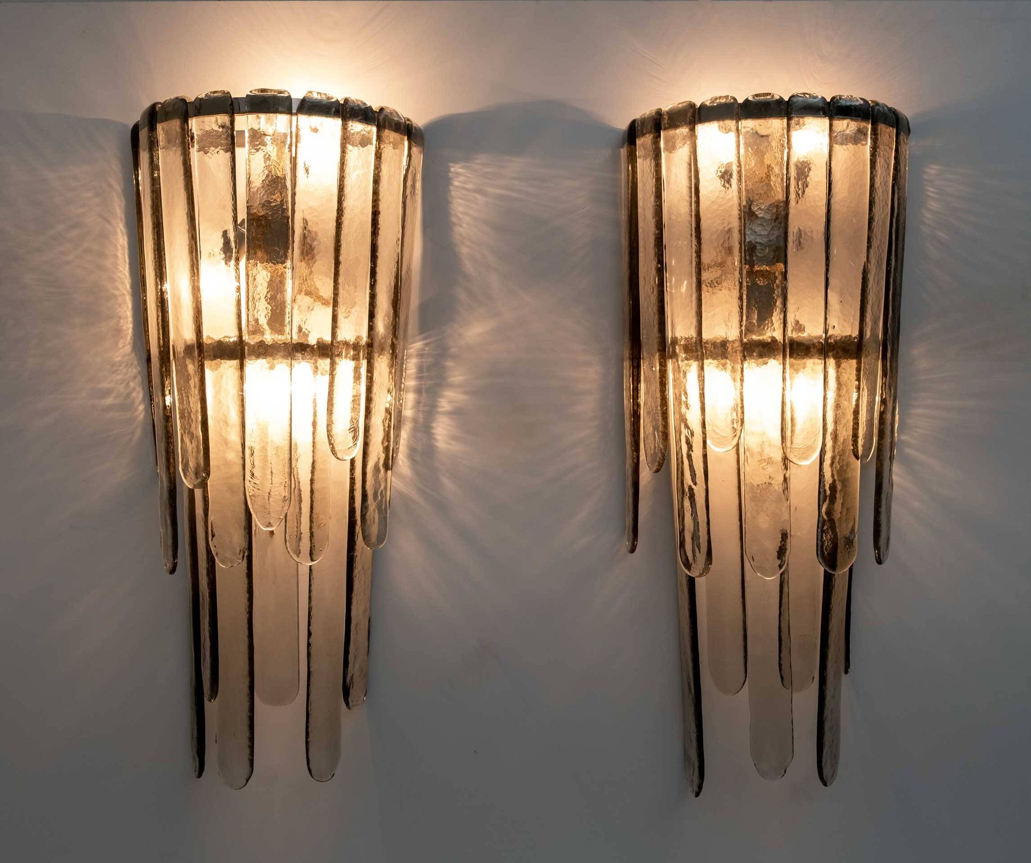 Pair of Carlo Nason Chiseled Murano Glass Cascade Sconces for Mazzega, 1960